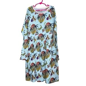 Paper Wings Girls XL Long Sleeve Dress Orgaic Cotton Bunny Tiger Palm Tree Print